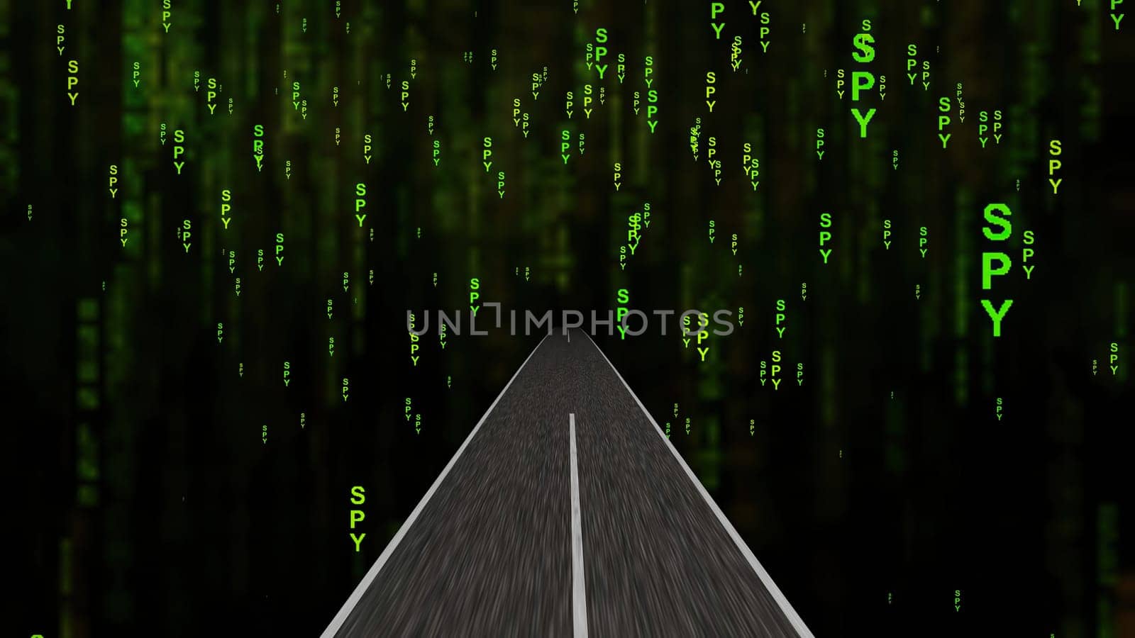 Driving into the spy net world 3d illustration
