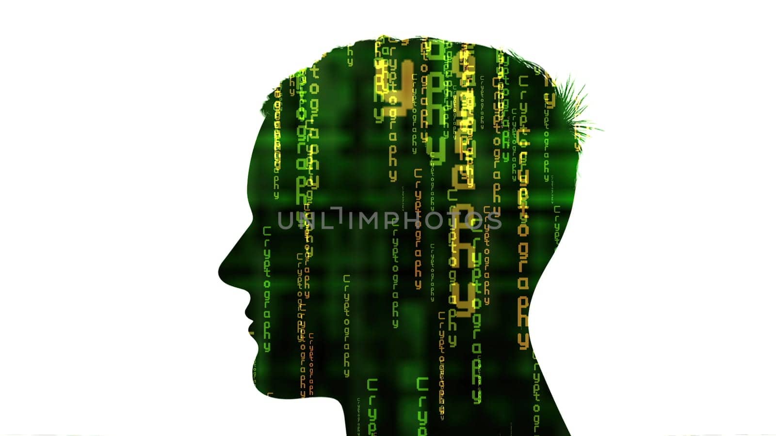 Silhouette of man with cryptography in mind concept