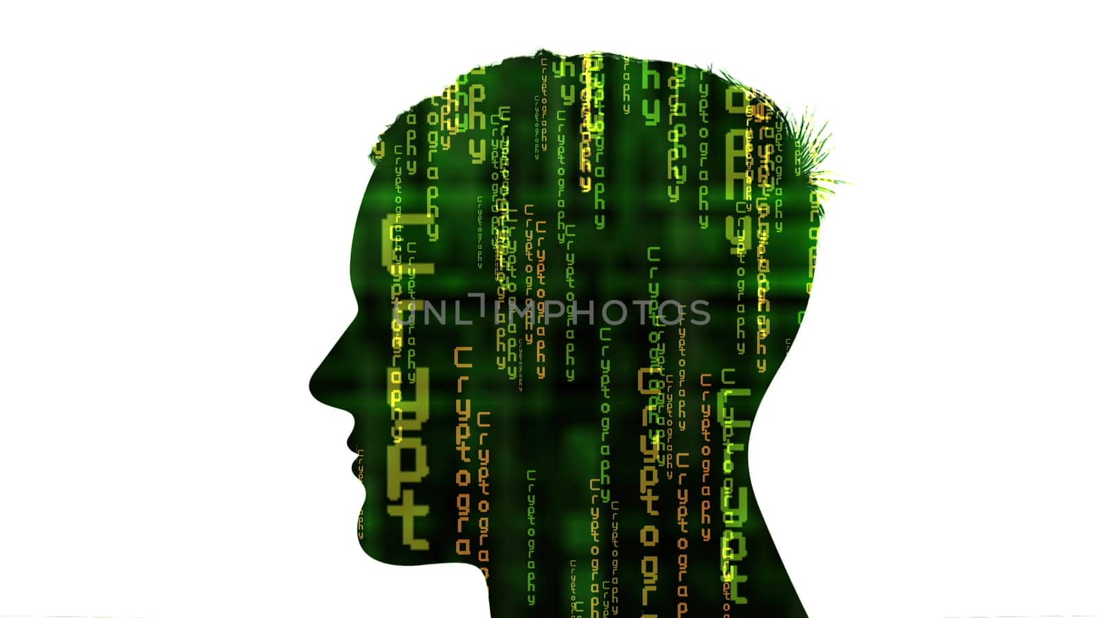 Silhouette of man with cryptography in mind concept