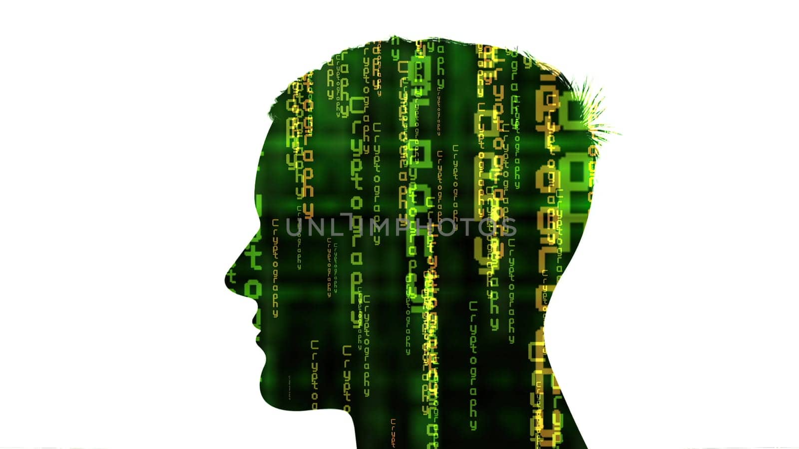 Silhouette of man with cryptography in mind concept