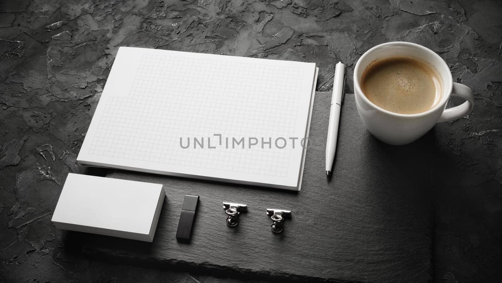 Photo of blank stationery set. Corporate identity mockup. Responsive design template.