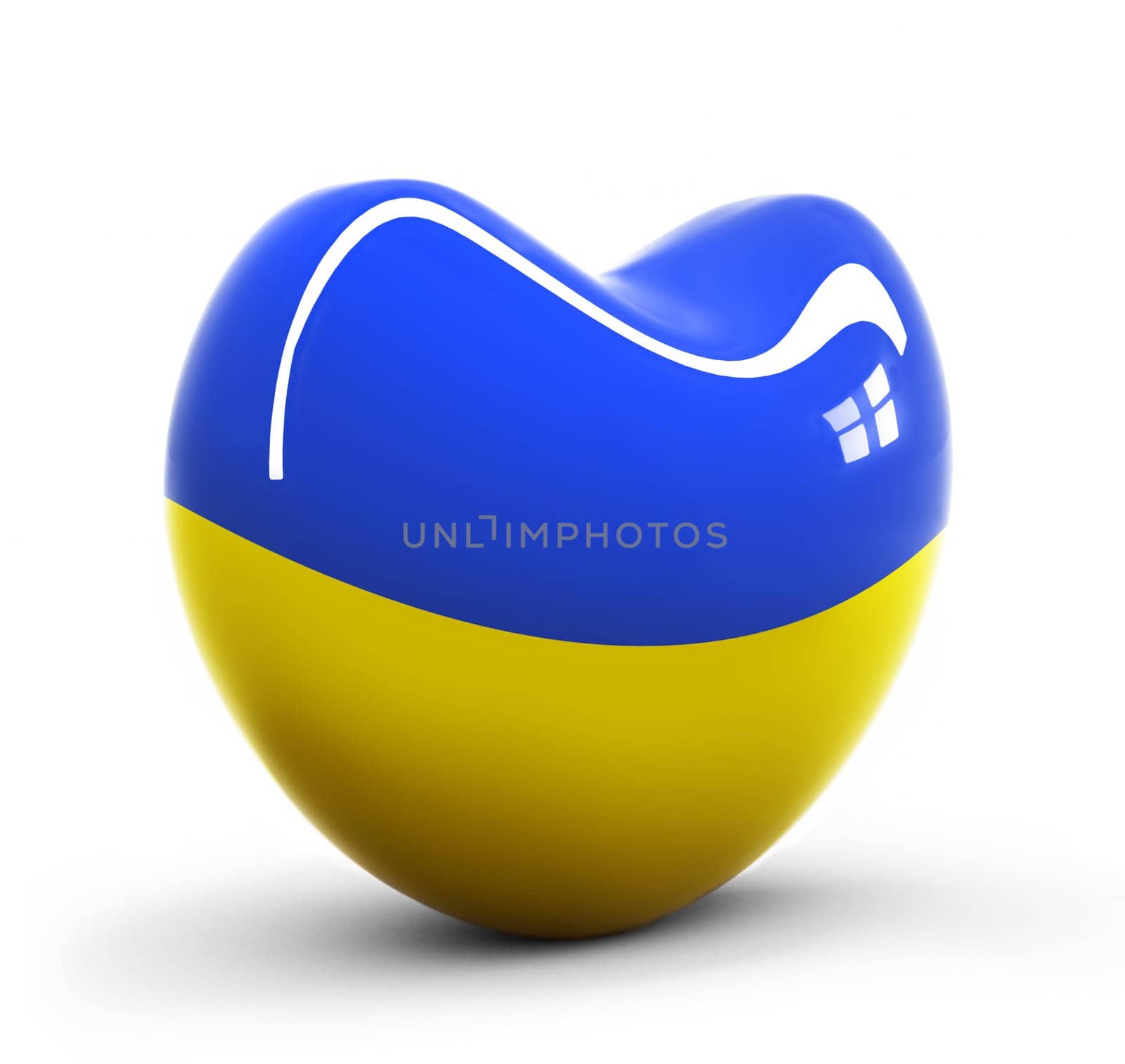 Heart shaped with national flag of Ukraine. 3D rendering illustration