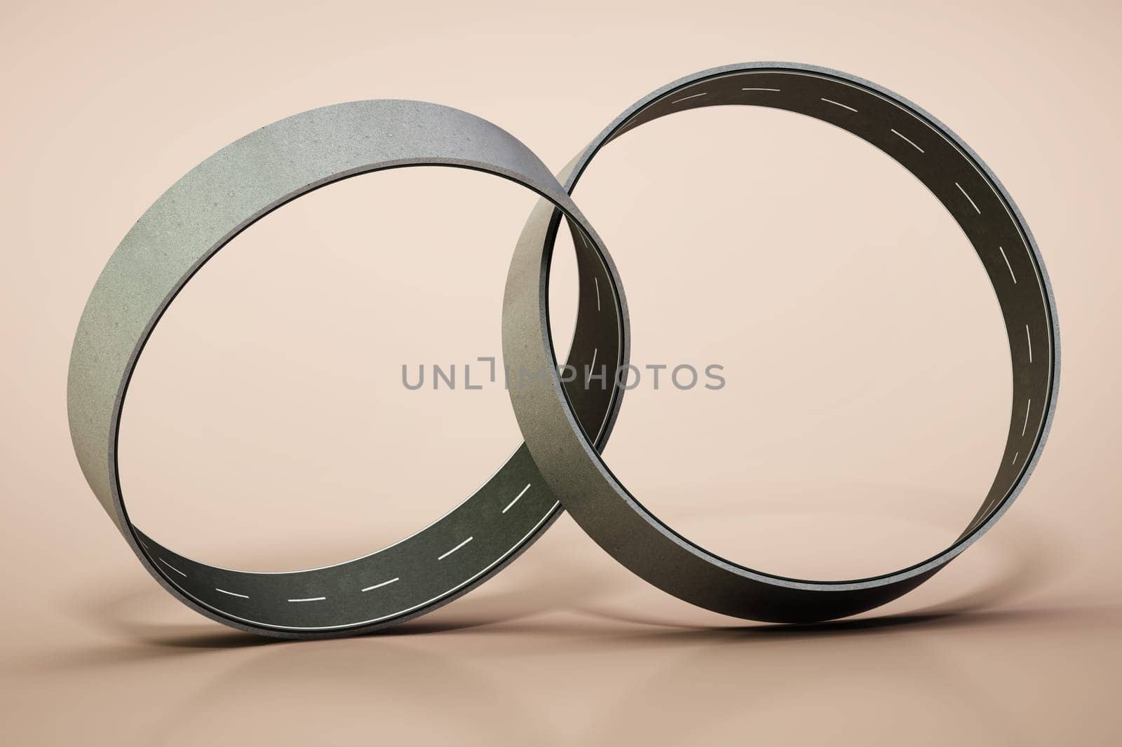 Circle shaped roads attached to each other. 3D illustration.