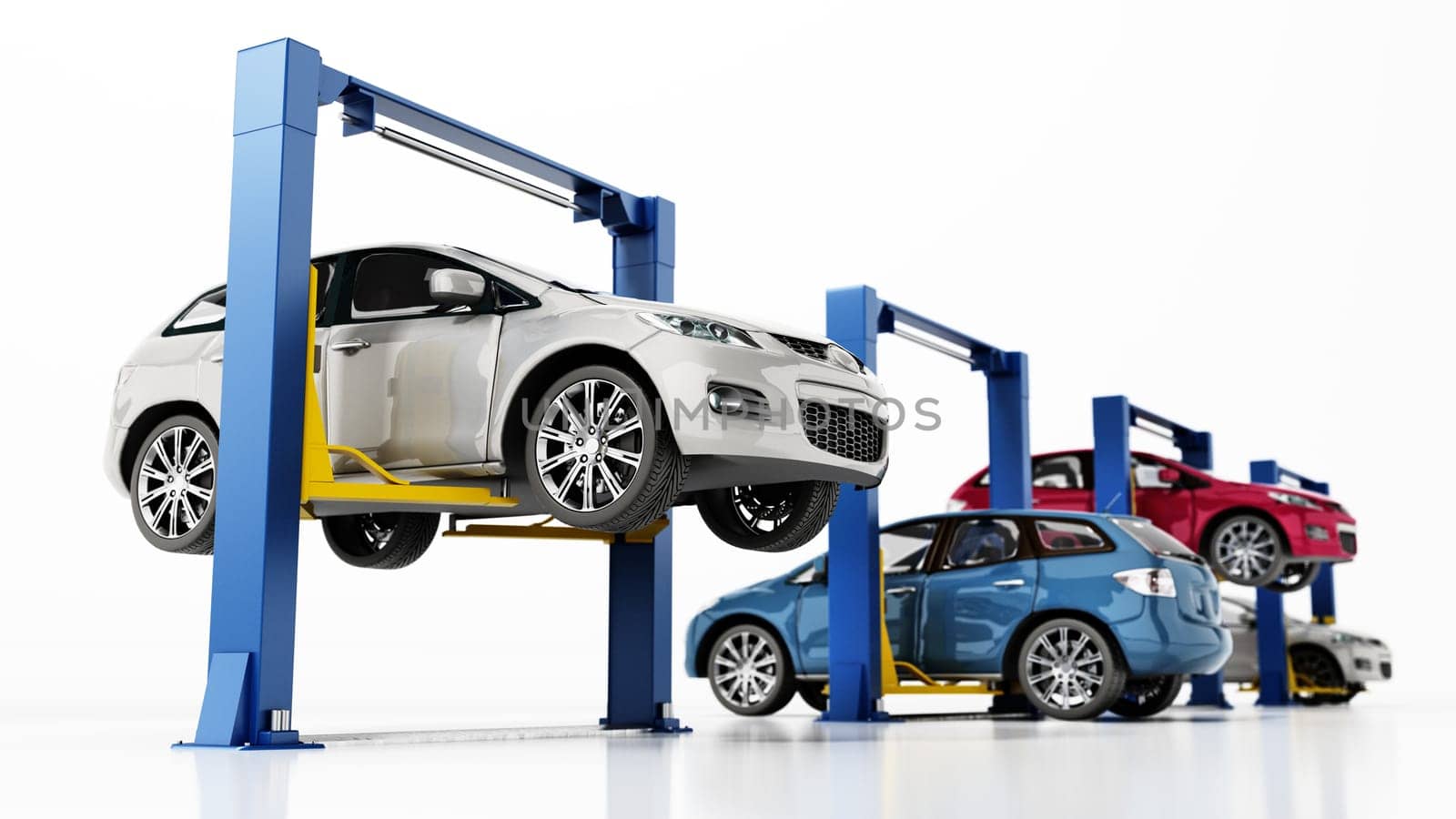 Car lifts isolated on white background. 3D illustration.