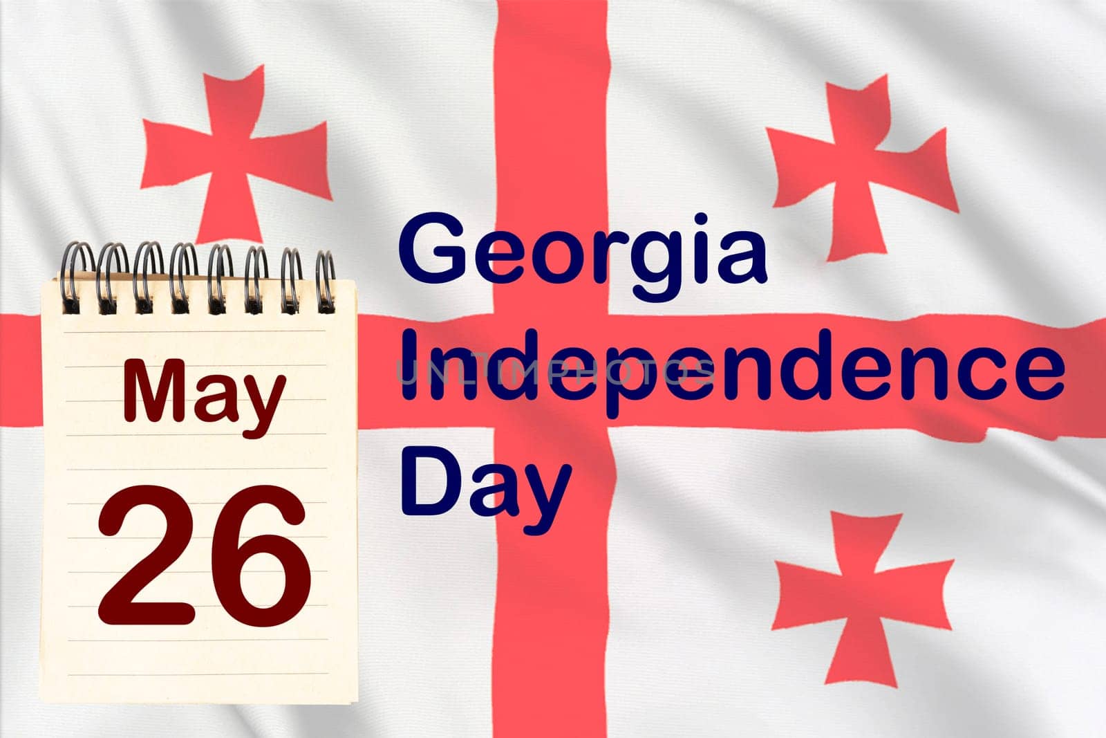 The celebration of the Georgia Independence with the flag and the calendar indicating the May 26
