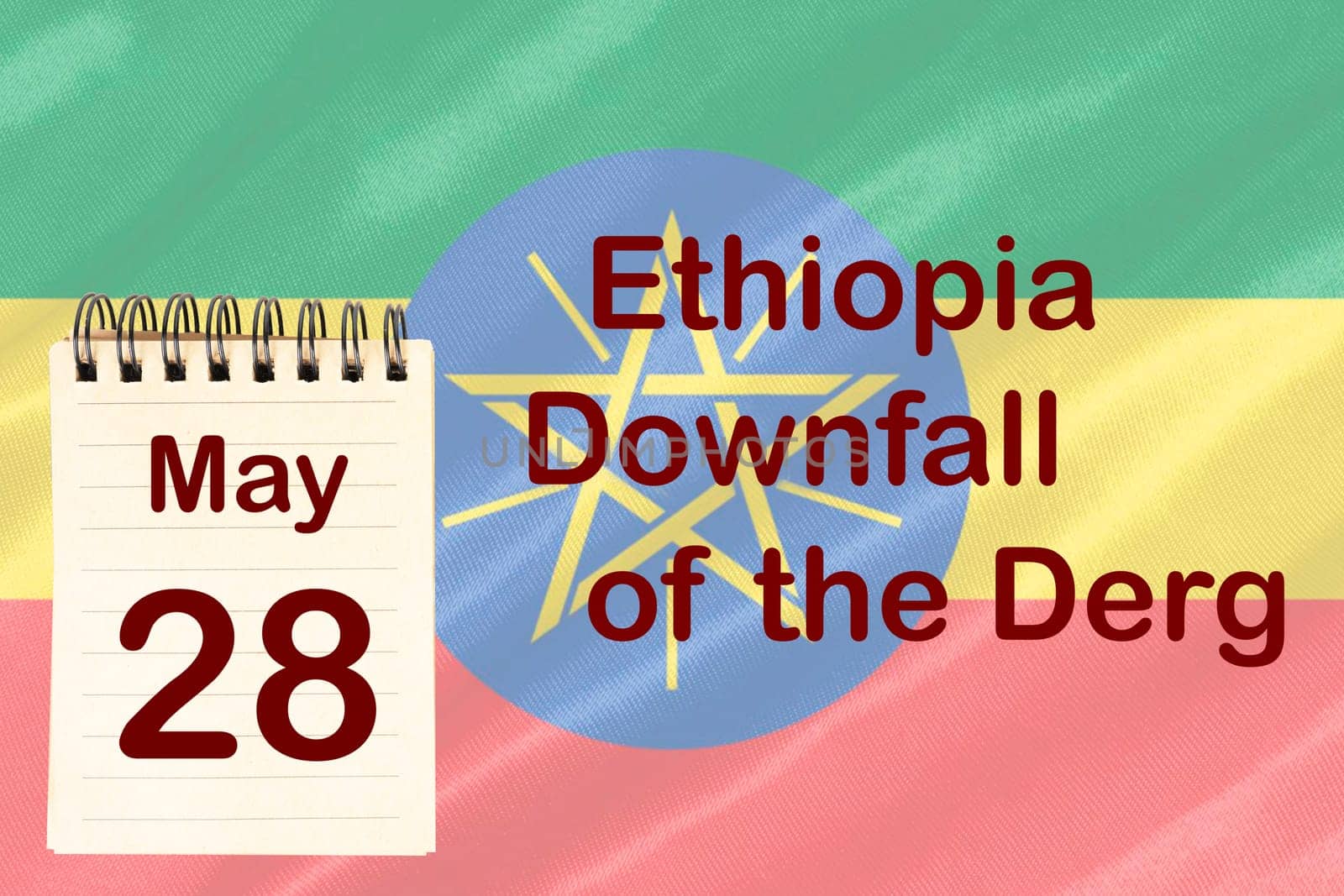The celebration of  the Ethiopia Downfall of the Derg with the flag and the calendar indicating the May 28