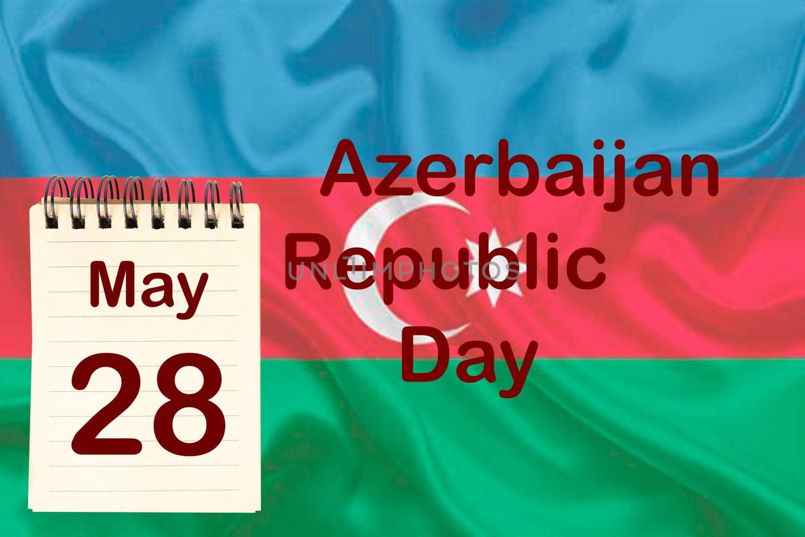 The celebration of Azerbaijan Republic Day with the flag and the calendar indicating the May 28