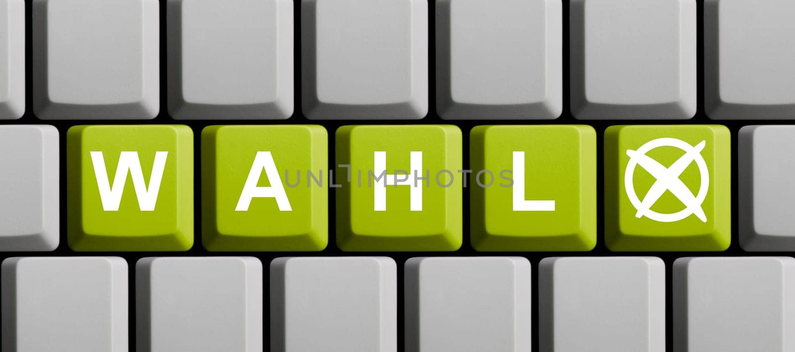 Green yellow keyboard: Election in german language 3D illustration
