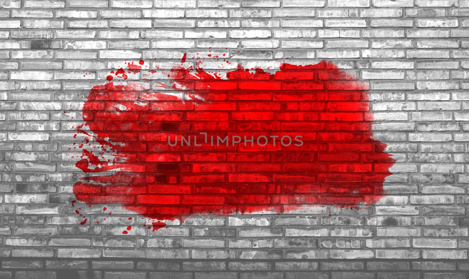 Brick wall background with red graffiti color