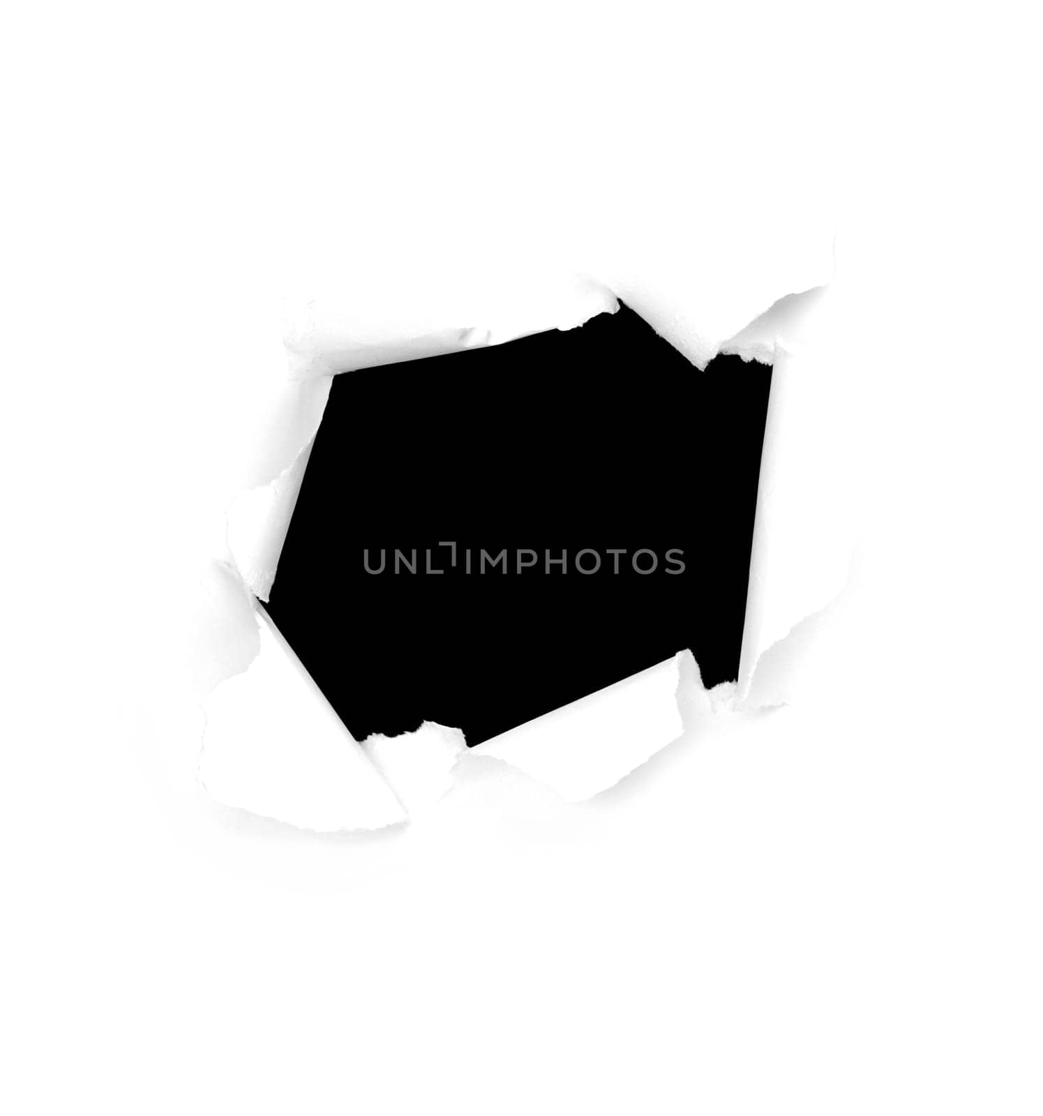 White paper background with black hole