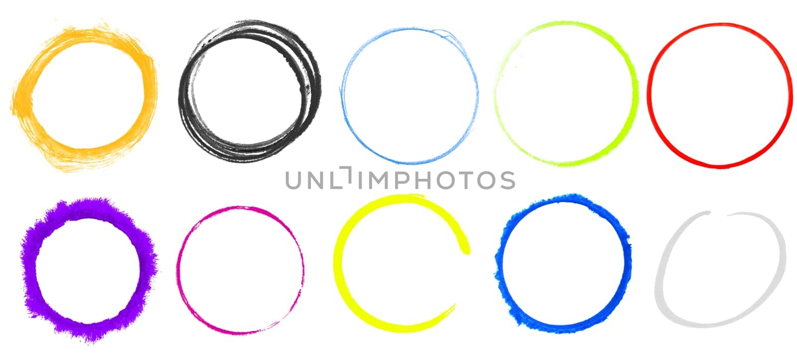 Collection of 10 hand drawn paintbrush circles