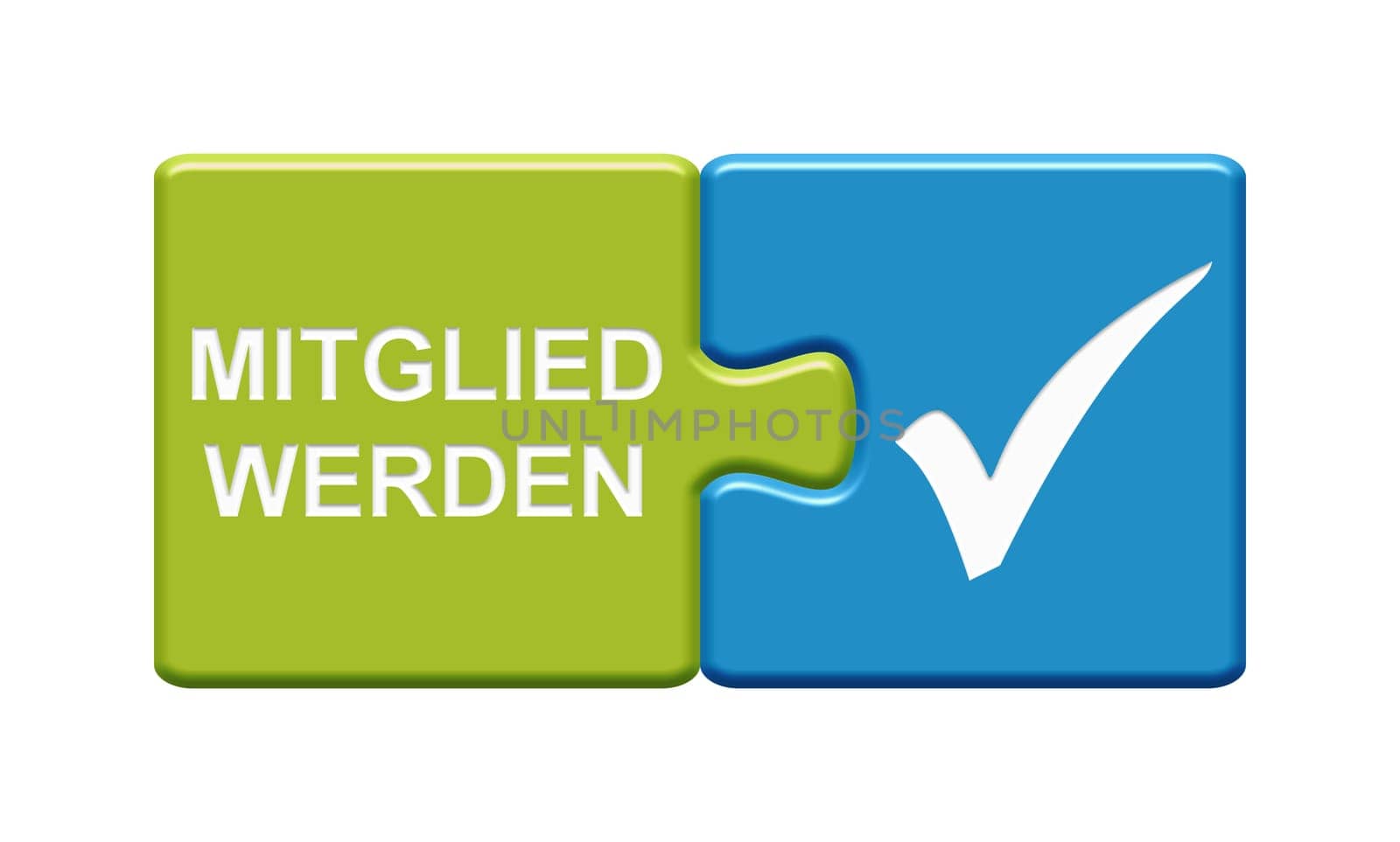 Puzzle Button 3D illustration german: Become Member