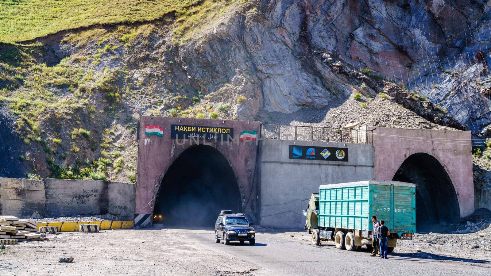 August 26, 2016, Anzob  Tunnel, Tajikistan: Exit from Anzob Tunnel - a part of Anzob Pass road through the Zarafshan Mountain Range in Tajikistan