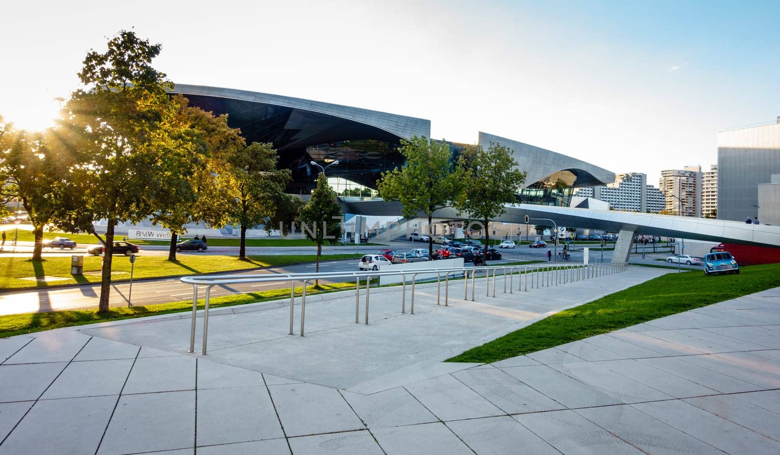 Munich, Germany, September 29, 2015: BMW showroom next to the headquarters building and the museum in Munich, Germany