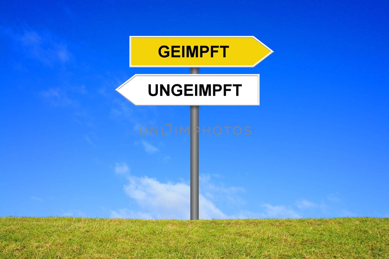 Signpost outside is showing Vaccinated and Unvaccinated in german langauge