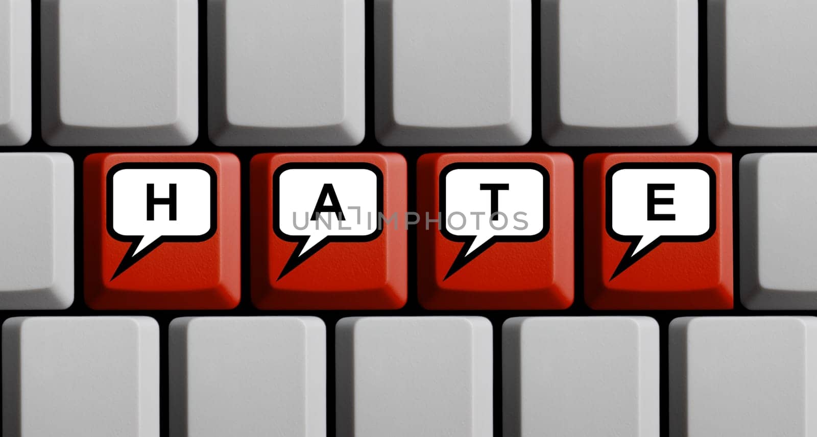 Hate online - Red computer keyboard 3D illustration
