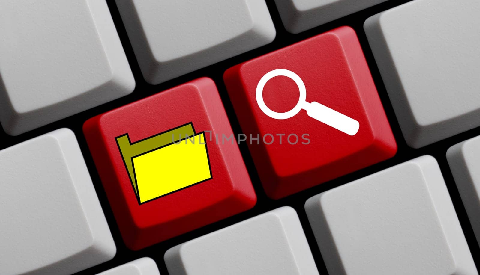 Computer Keyboard showing Search Files 3D Illustration