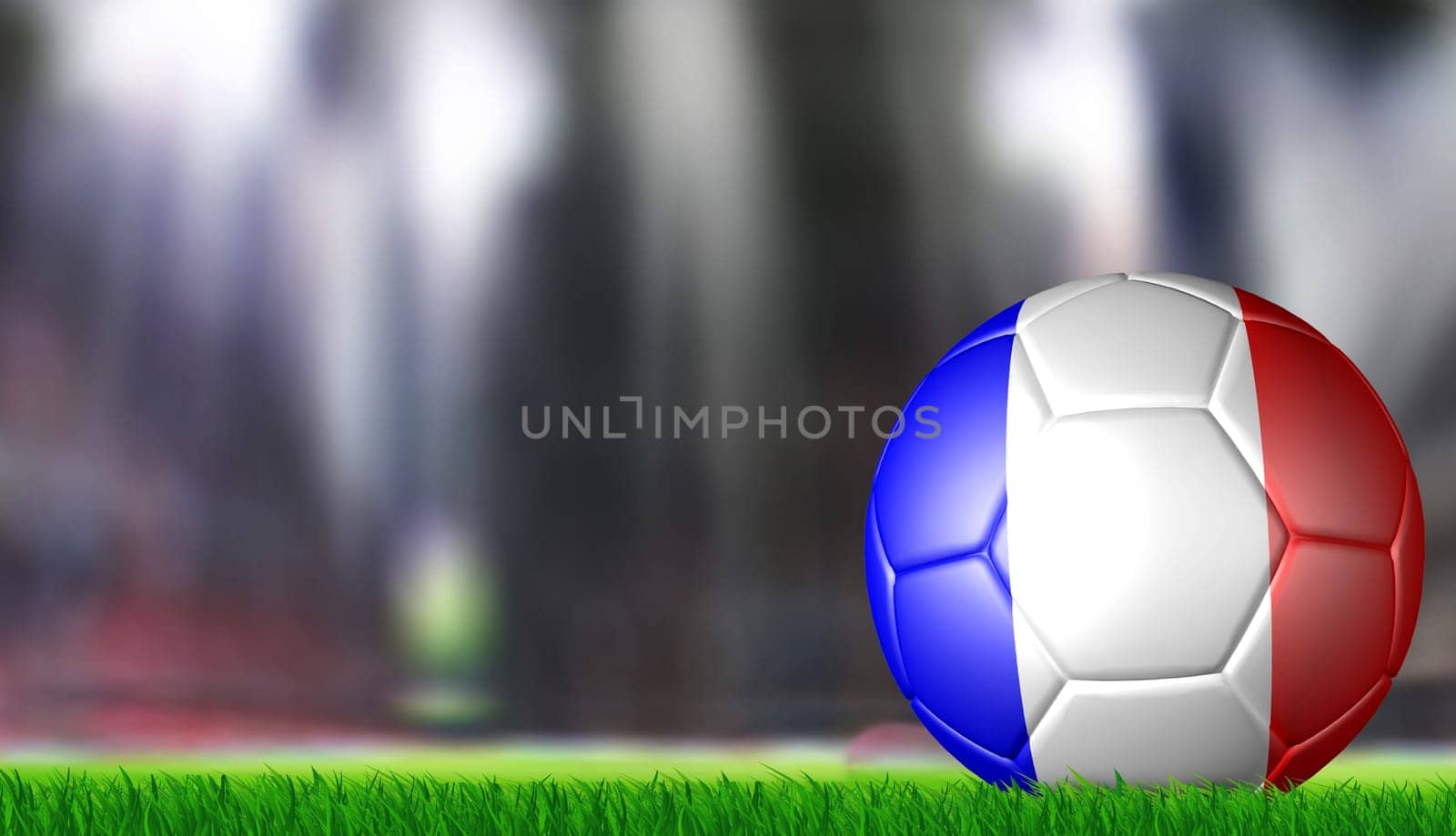 ball in flag of France on on a bright blurred stadium background