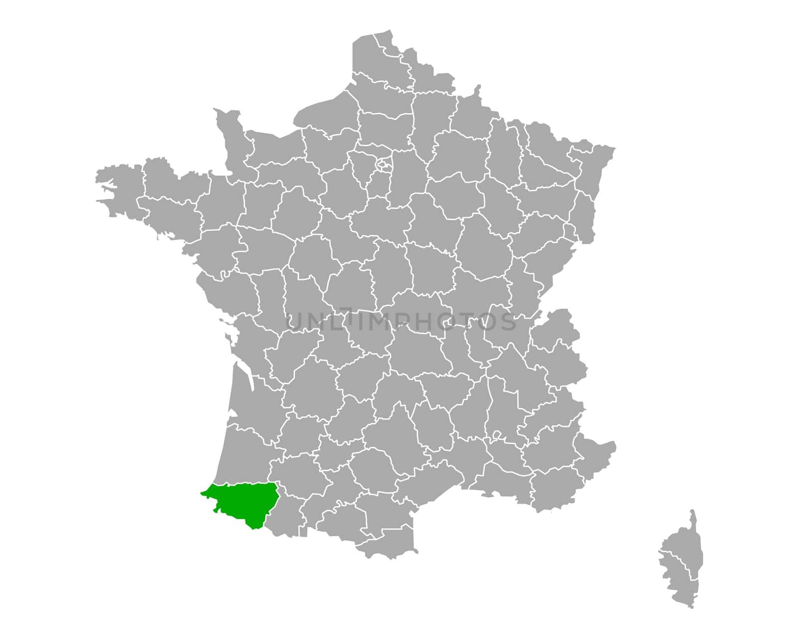 Map of Pyrenees-Atlantiques in France