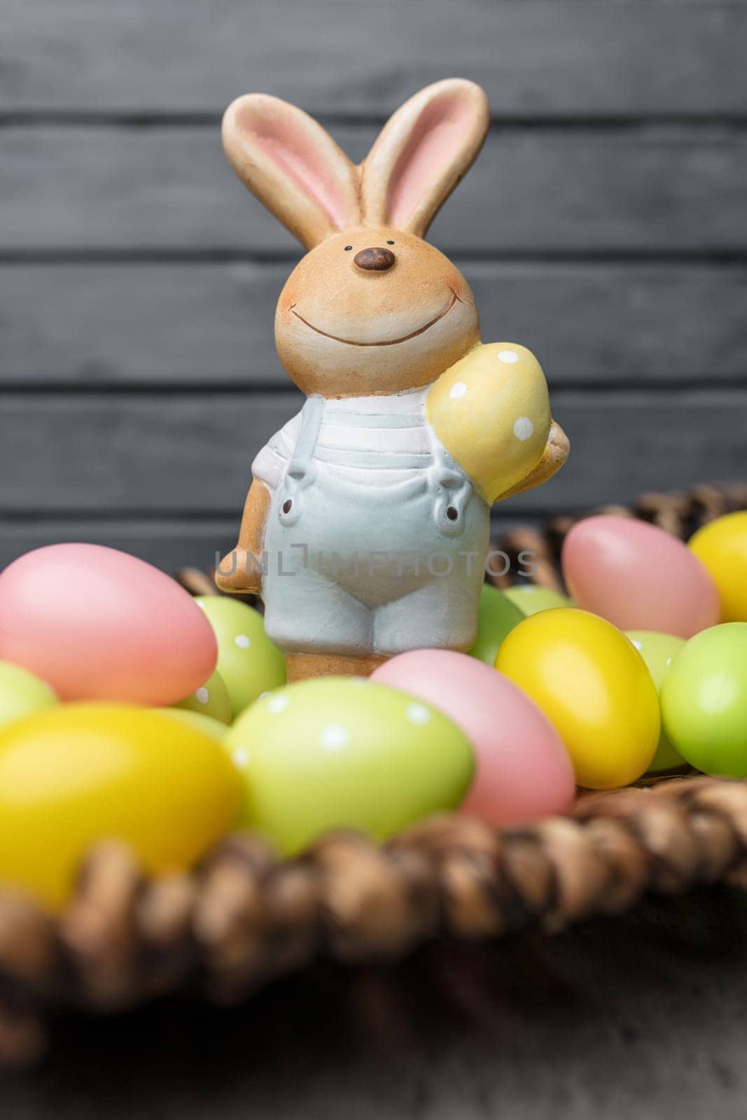 Traditional seasonal Easter holiday bunny and eggs