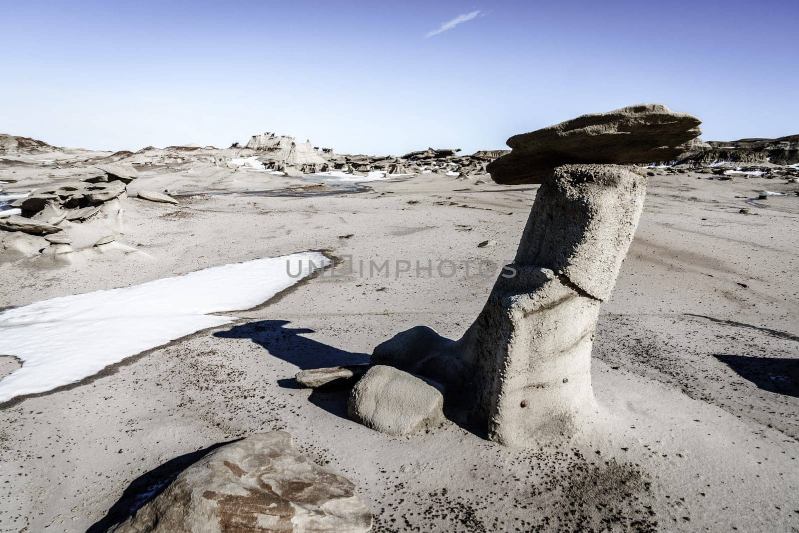 Scenic view of Bisti De-Na-Zin Wilderness area in New Mexico in winter