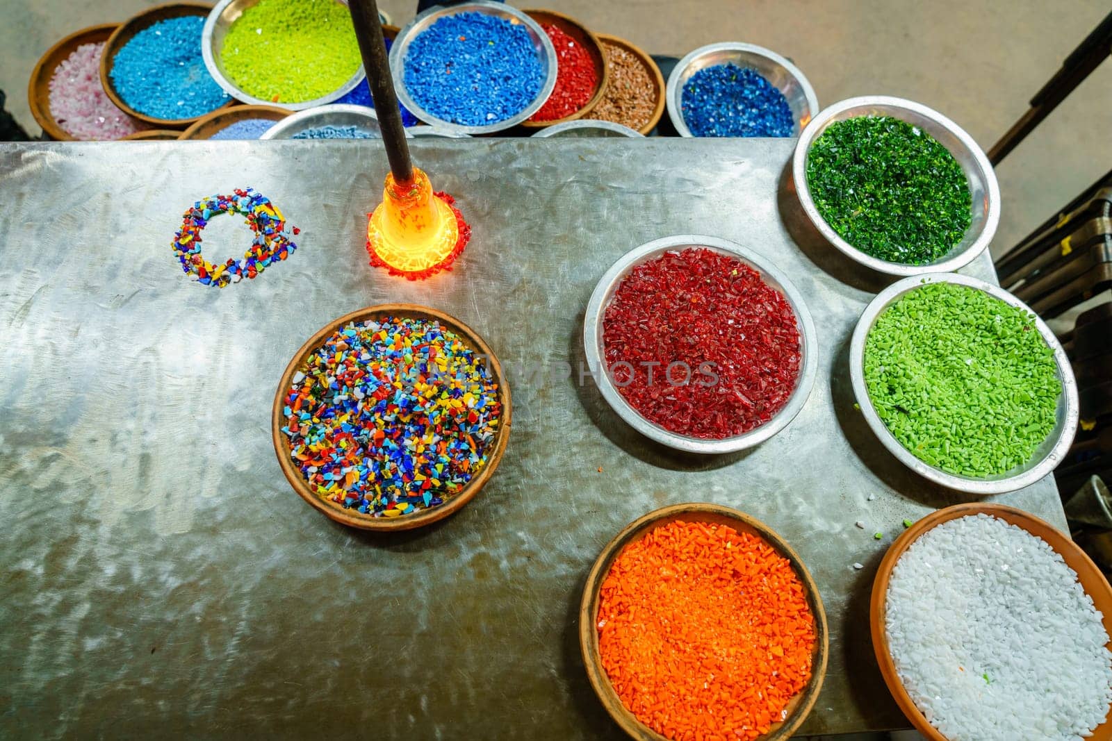 Colored glass frit used in glassblowing projects