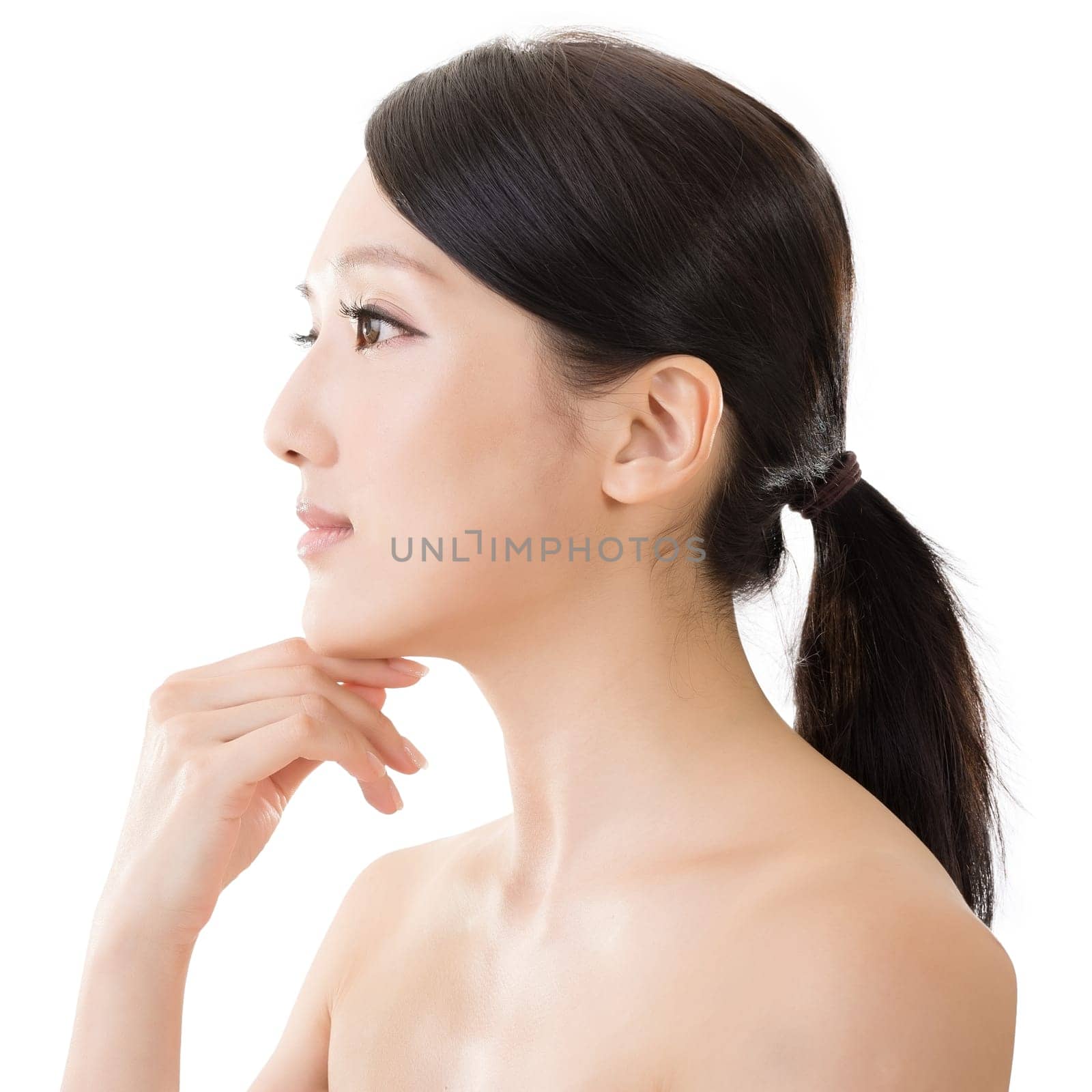 Asian beauty face closeup portrait with clean and fresh elegant lady.
