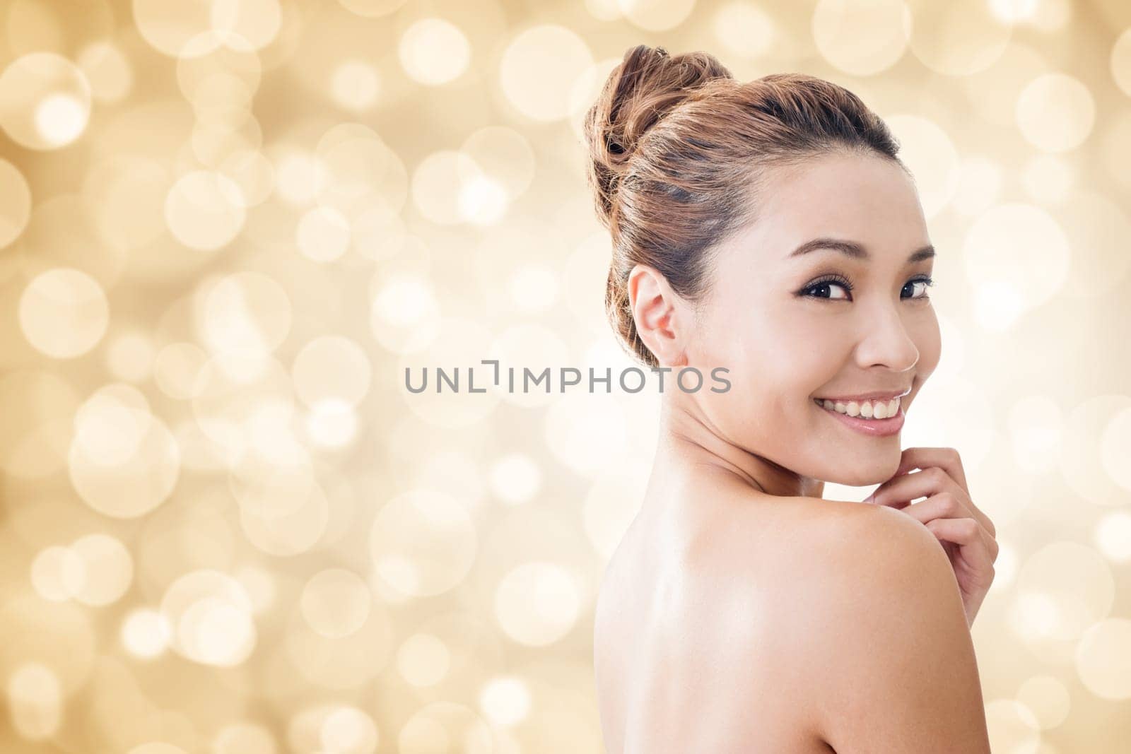 Asian beauty face closeup portrait with clean and fresh elegant lady.