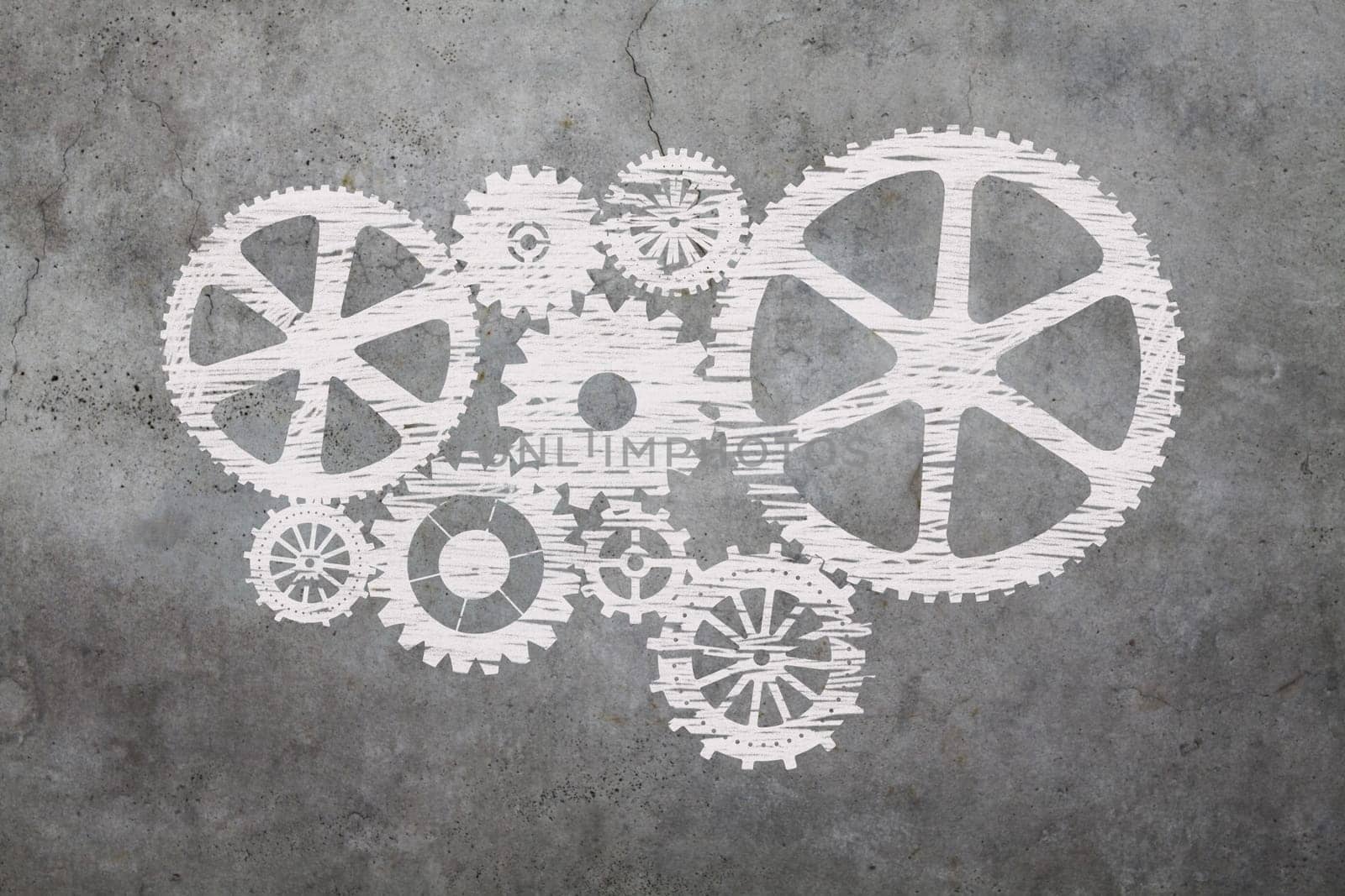 Gears drawed with chalk on cement background