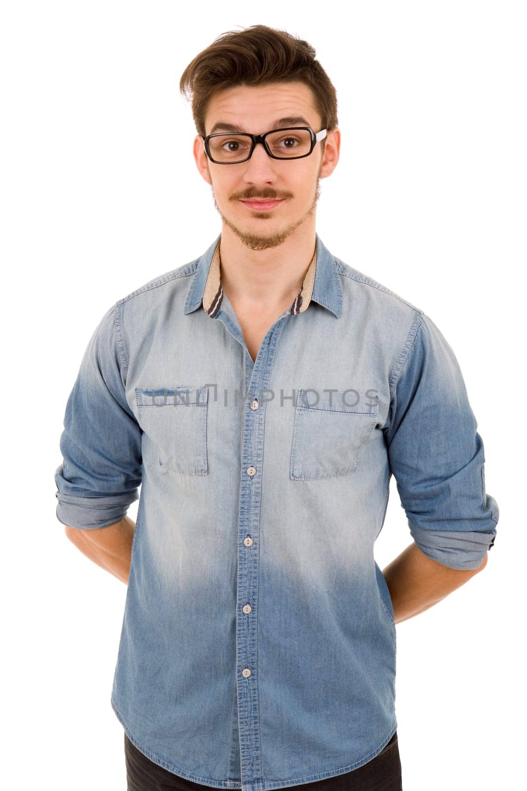 young happy casual man portrait, isolated on white