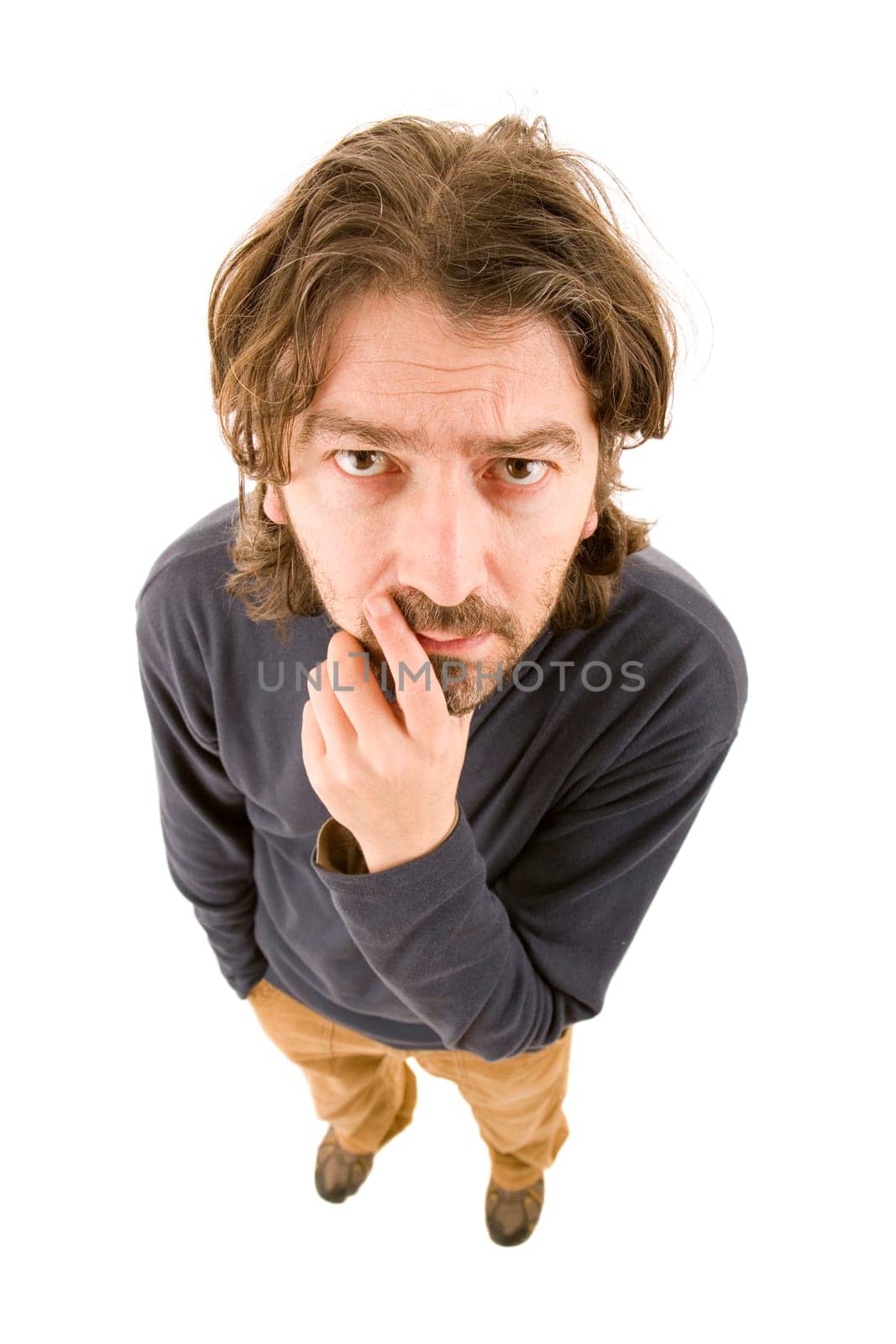 young casual man full body in a white background
