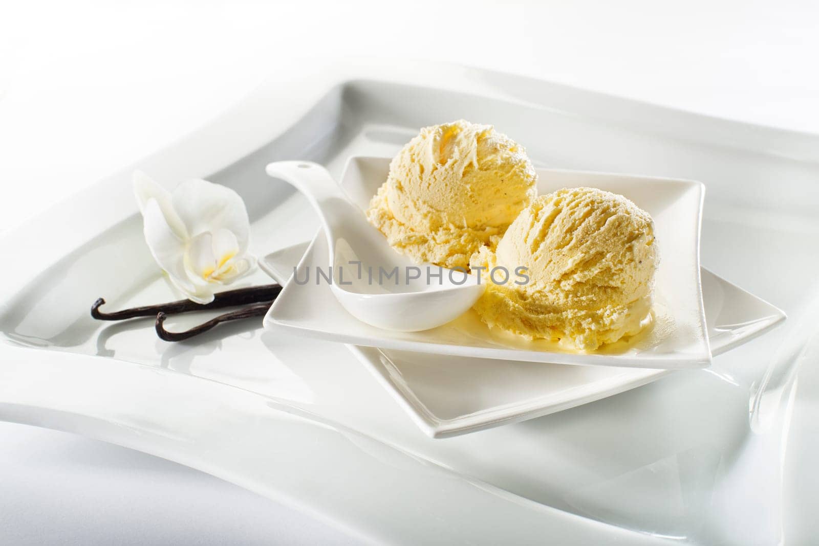 Ice cream in a bowl on white background