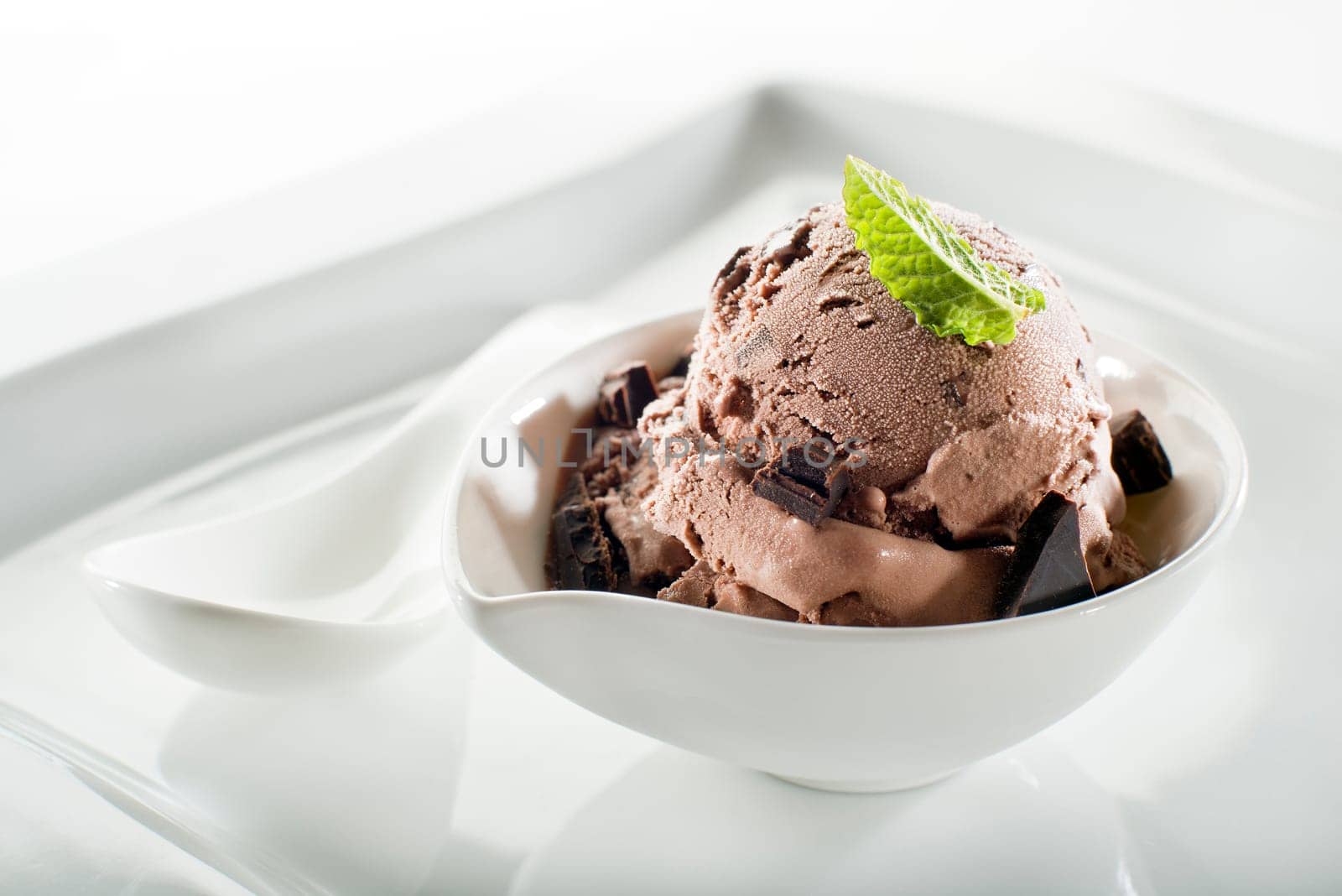 Chocolate ice cream on a white background