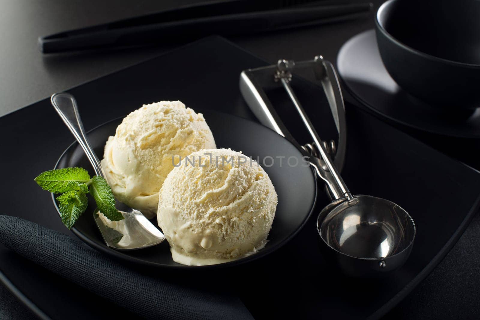 Ice cream on a black background close up