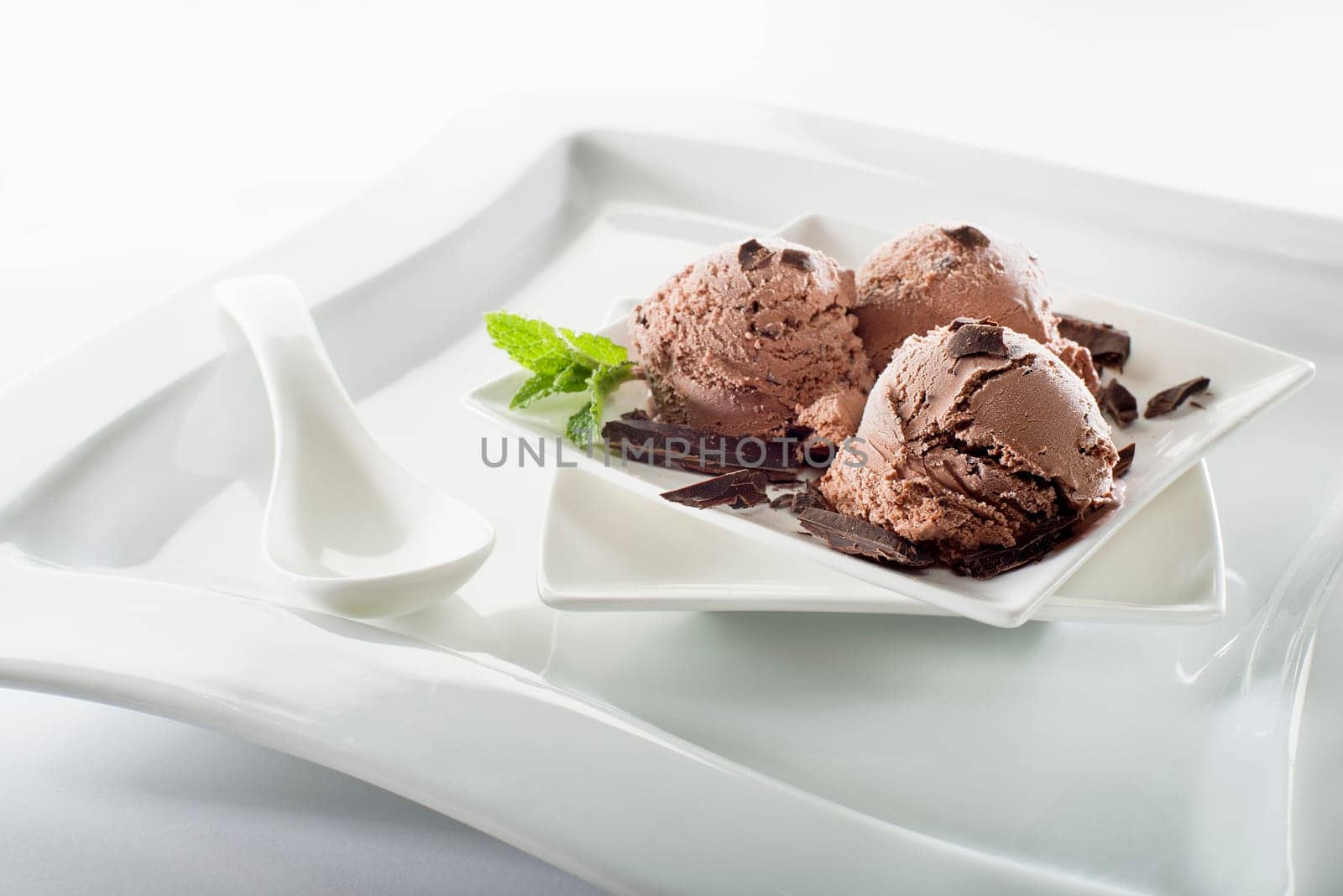 Chocolate ice cream on a white background