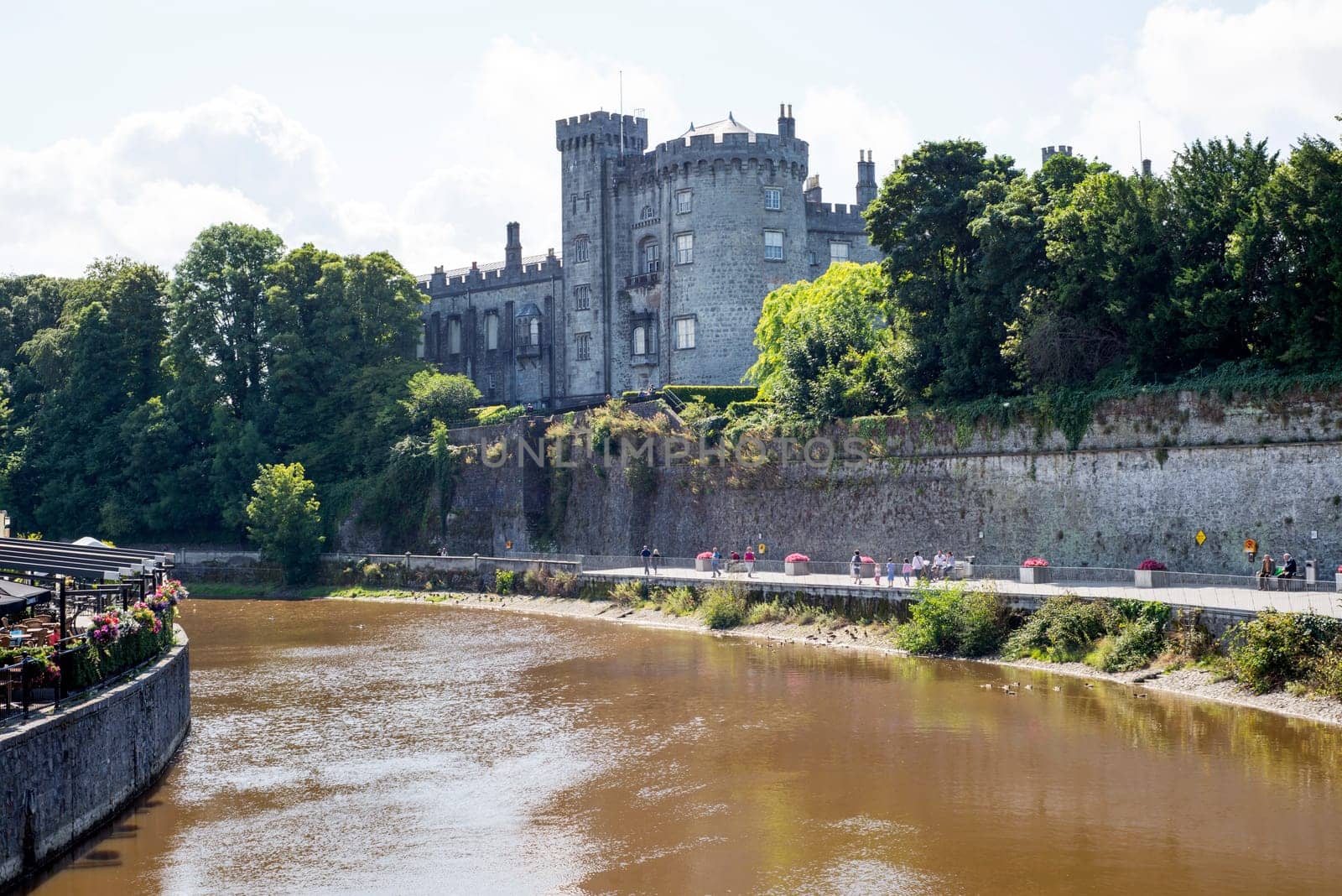 cafe and riverside walk next to the kilkenny castle in ireland