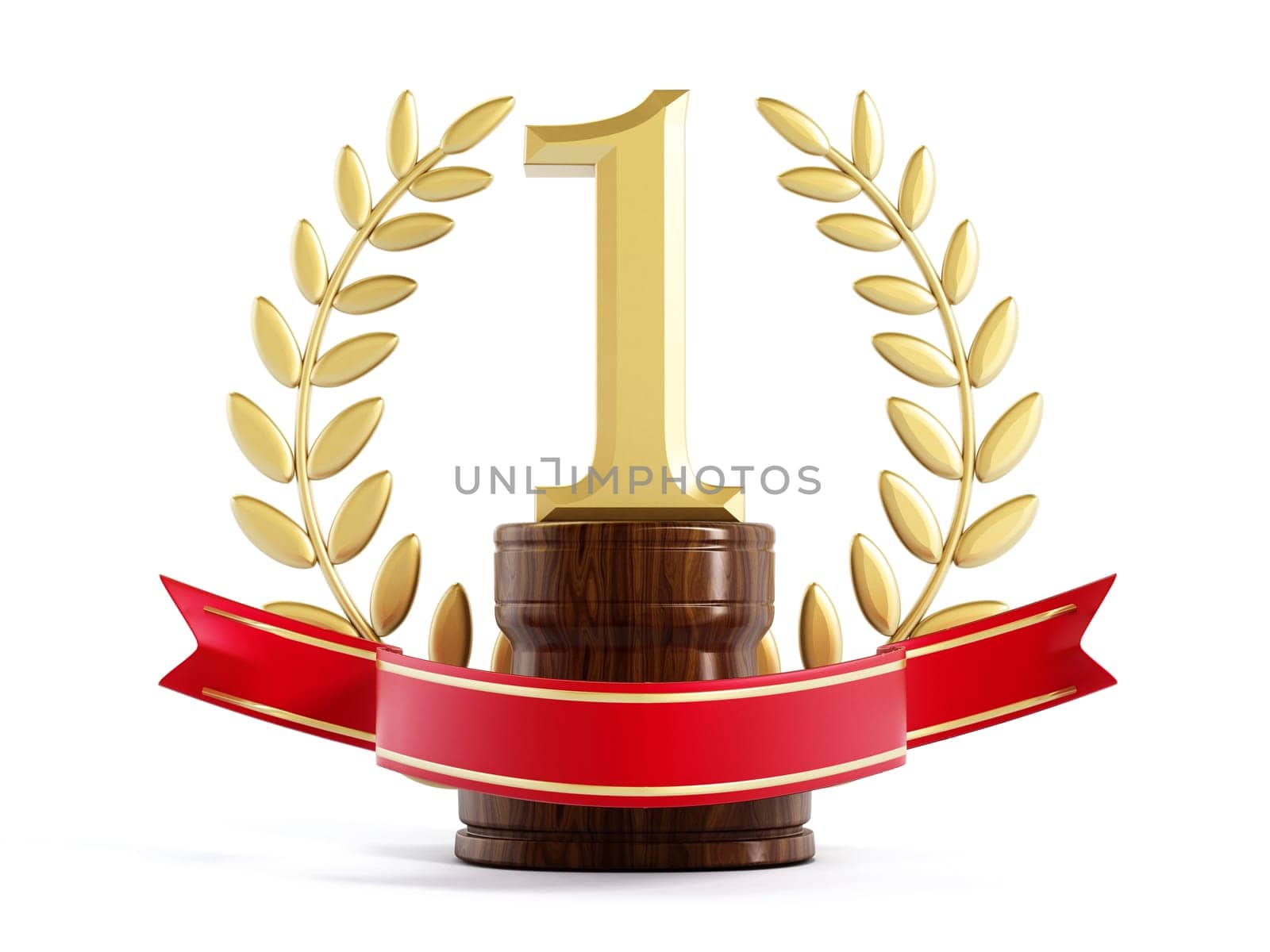 Gold first prize trophy isolated on white background