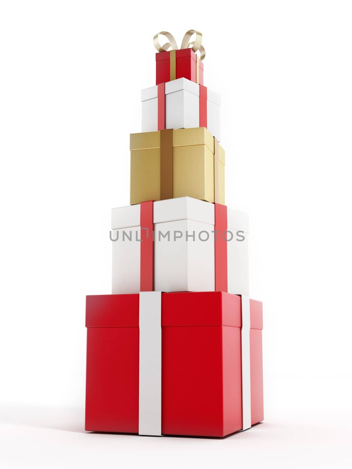 Stacked gift boxes isolated on white background.