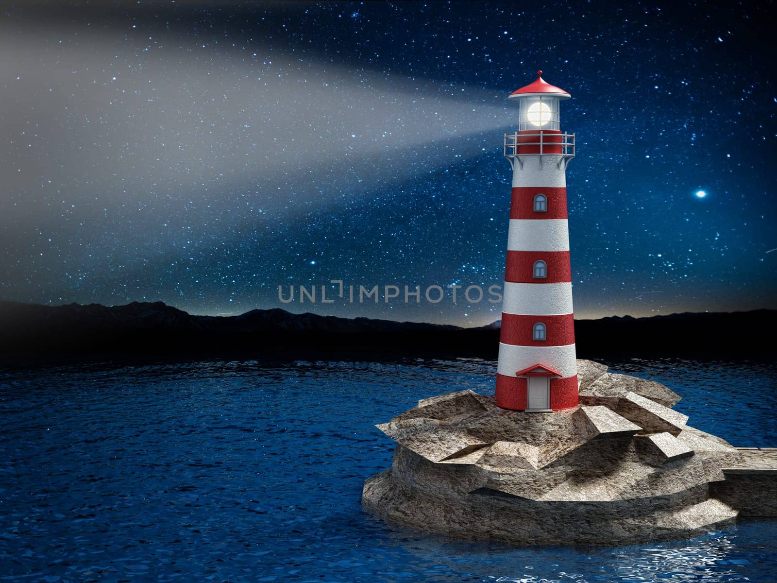 Lighthouse on the rock illuminating the darkness