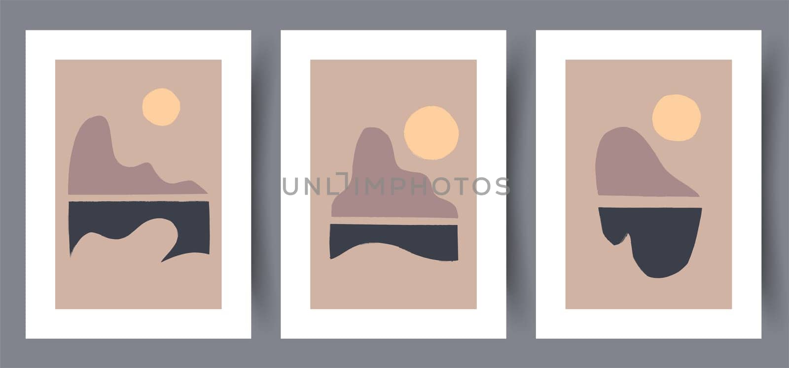 Printable wall art vector poster set. Hand drawn minimalism design for scandinavian interior.