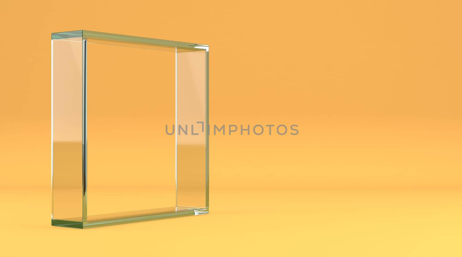 Glass rectangle frame 3D rendering illustration isolated on yellow background