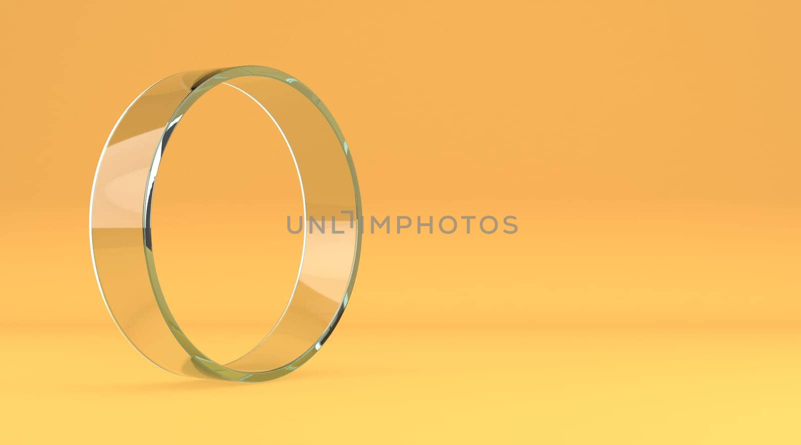Glass circle frame 3D rendering illustration isolated on yellow background