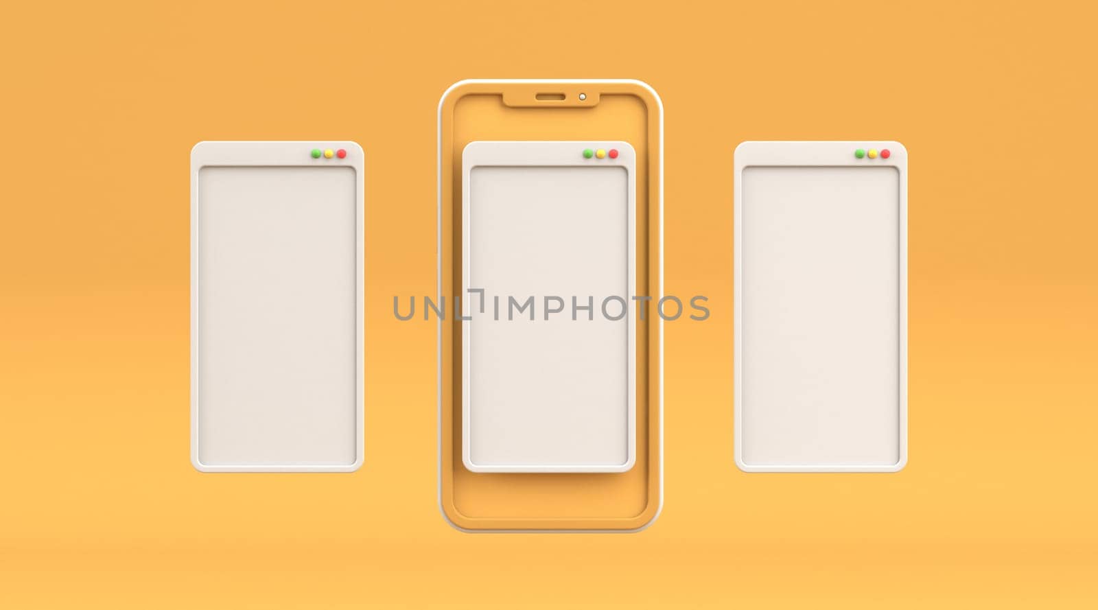 Phone windows UI 3D rendering illustration isolated on yellow background