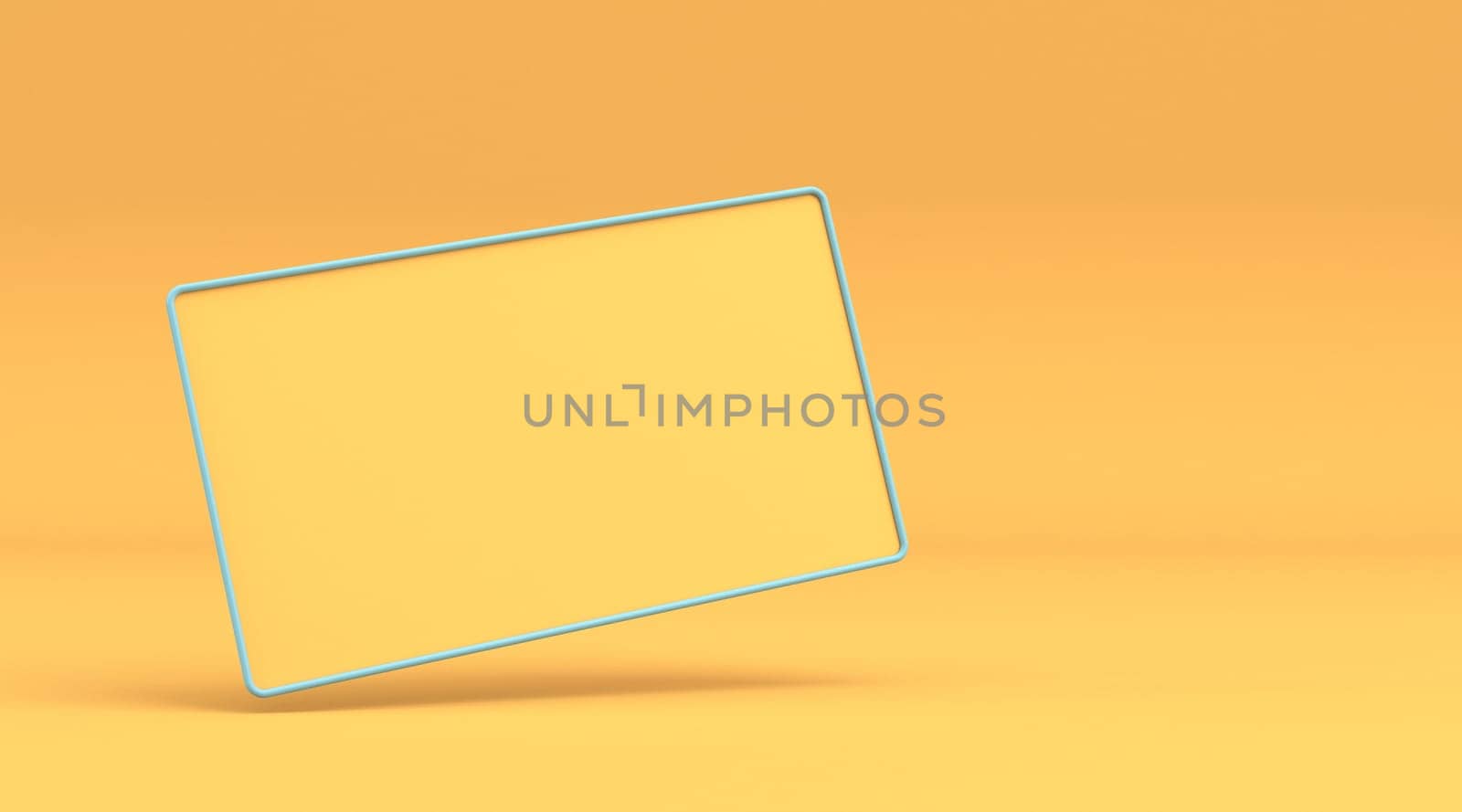 Blank yellow card with blue frame 3D rendering illustration isolated on yellow background