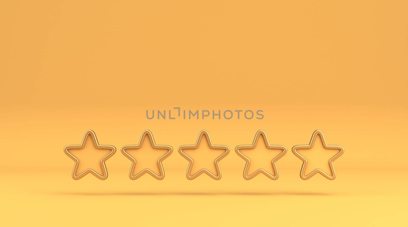 Five framed star rating sign 3D rendering illustration isolated on yellow background
