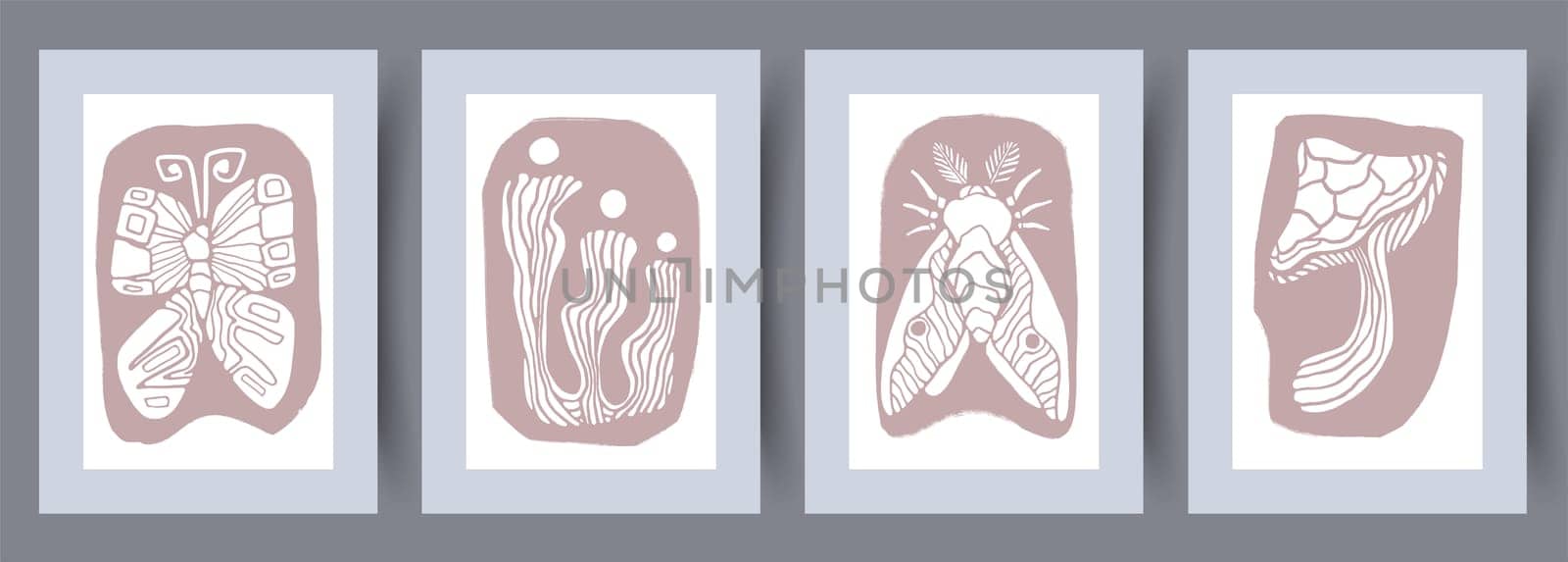 Scandinavian abstract vector print set vector style. Printable wall art vector poster set. Hand drawn minimalism design for scandinavian interior.