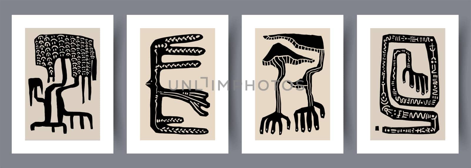 Printable wall art vector poster set vector. Vector illustrationPrintable wall art vector poster set. Hand drawn minimalism design for scandinavian interior.
