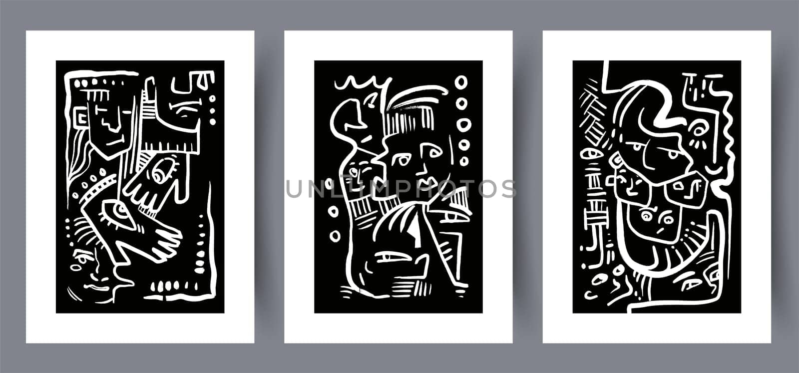 Printable wall art vector poster set vector. Vector illustrationPrintable wall art vector poster set. Hand drawn minimalism design for scandinavian interior.