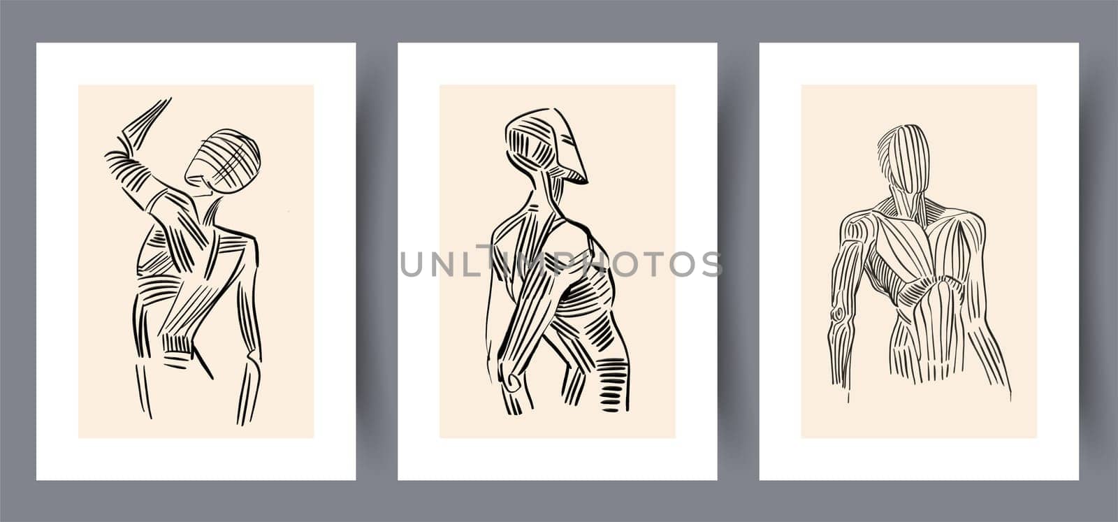 Printable wall art vector poster set vector. Vector illustrationPrintable wall art vector poster set. Hand drawn minimalism design for scandinavian interior.
