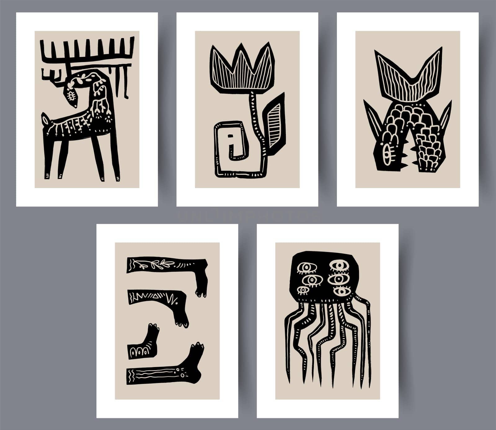 Printable wall art vector poster set vector. Vector illustrationPrintable wall art vector poster set. Hand drawn minimalism design for scandinavian interior.
